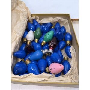 Lot Of 57 Vintage Blue Christmas Light Bulbs Few Asst. C7 And C6 Ribbed